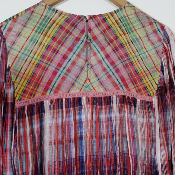 Anthropologie Bl-nk London Miranda Plaid Peasant Blouse Red Blue Medium Boho - Picture 5 of 12